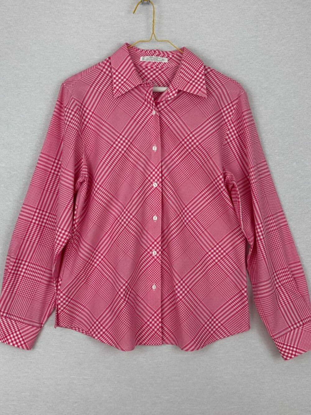 FOXCROFT VINTAGE LONG SLEEVE BUTTON-DOWN PINK PLAID COLLAR WOMEN'S BLOUSE SIZE 8